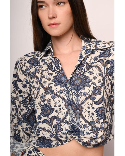 Camicia Crop A Stampa Etnica di NUNA LIE in Multicolor