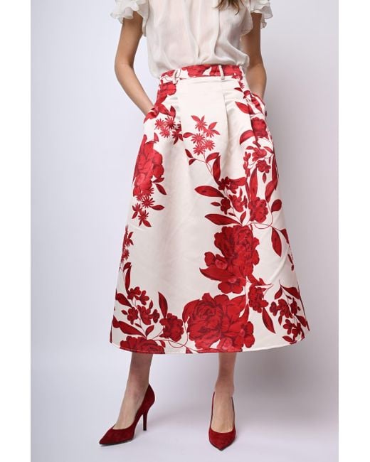 Gonna Midi A Stampa Floreale di NUNA LIE in Red