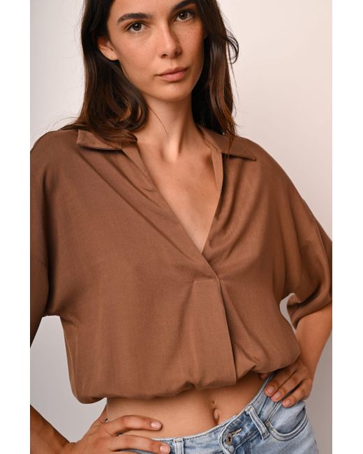 Camicia Crop A Palloncino di NUNA LIE in Blue