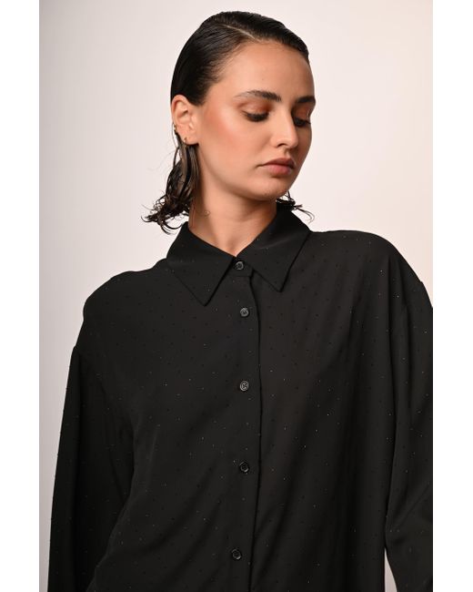 Camicia Oversize Con Strass di NUNA LIE in Black