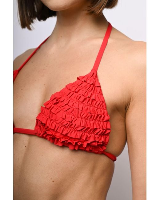 Top Per Bikini A Triangolo Con Rouches di NUNA LIE in Red