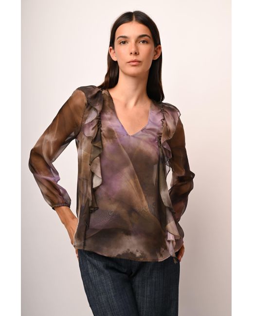 Blusa A Stampa Astratta Con Volants di NUNA LIE in Black