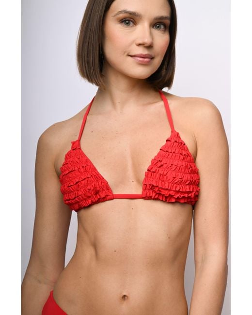 Top Per Bikini A Triangolo Con Rouches di NUNA LIE in Red