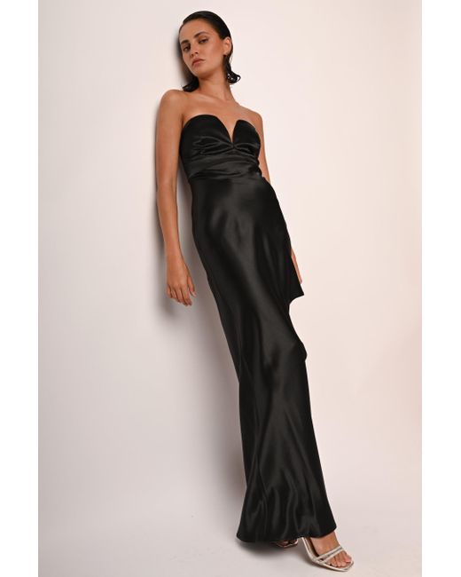 Abito Lungo A Bustier Con Spacco di NUNA LIE in Black