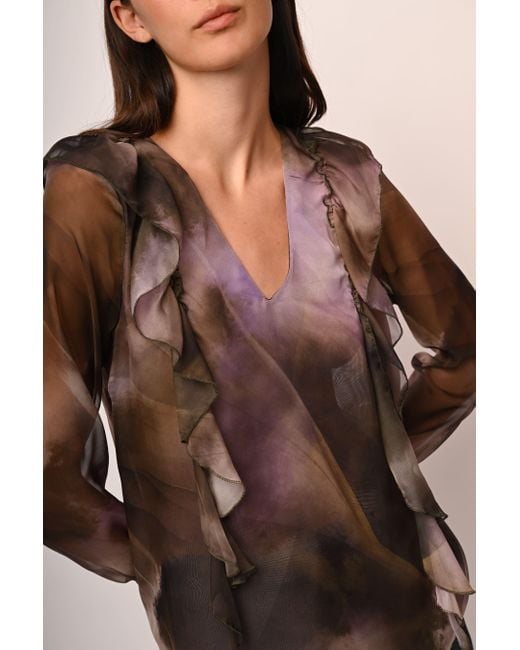 Blusa A Stampa Astratta Con Volants di NUNA LIE in Black
