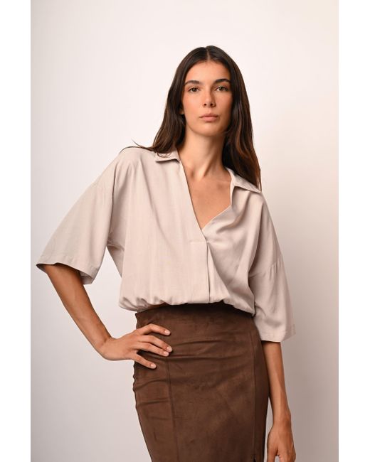 Camicia Crop A Palloncino di NUNA LIE in Natural