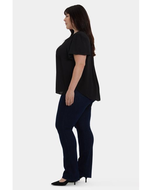 NYDJ Black Pleated Flutter Sleeved Blouse