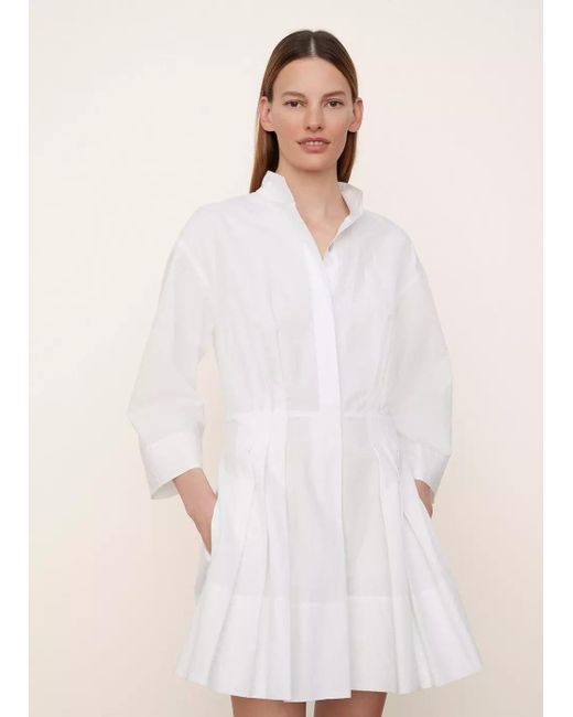 Vince Cotton Fitted Band Collar Mini Dress in White Lyst