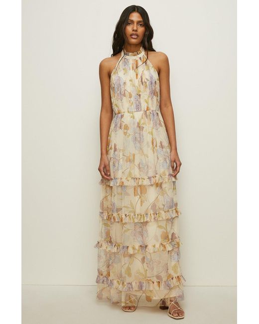 Oasis Natural Pastel Floral Halter Tiered Maxi Dress
