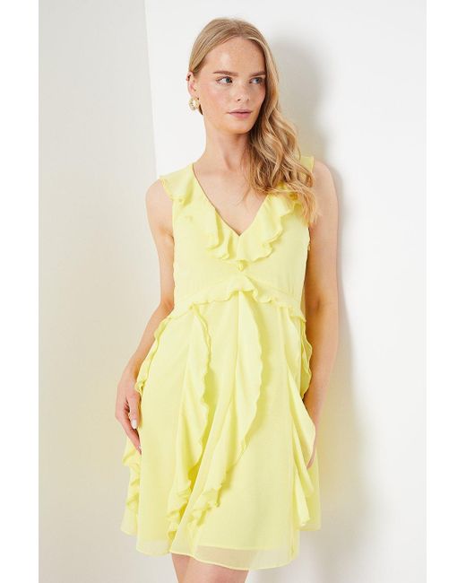 Oasis Yellow Mega Ruffle Chiffon Mini Dress