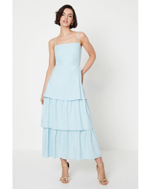 Oasis Blue Tie Back Tiered Maxi Dress
