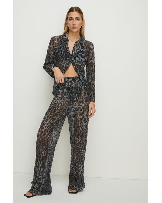 Oasis Metallic Animal Print Shimmer Pleated Trouser Co-ord