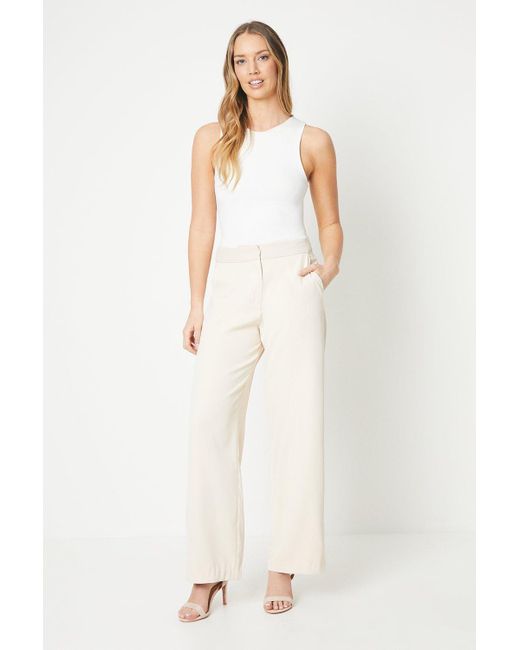 Oasis White Contrast Waistband Wide Leg Trouser
