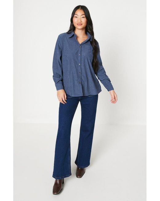 Oasis Blue Petite Cord Pocket Button Through Shirt