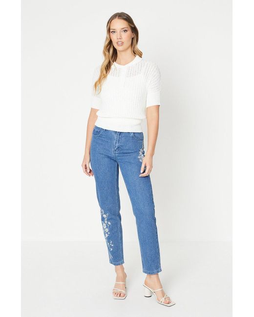 Oasis Blue Embroidered Straight Leg Jeans