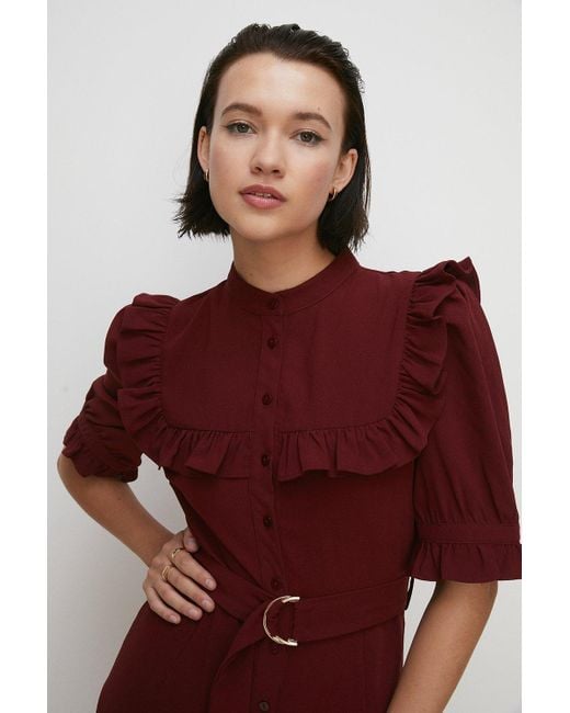 Oasis Red Frill Detail Belted Crepe Jumpsuit