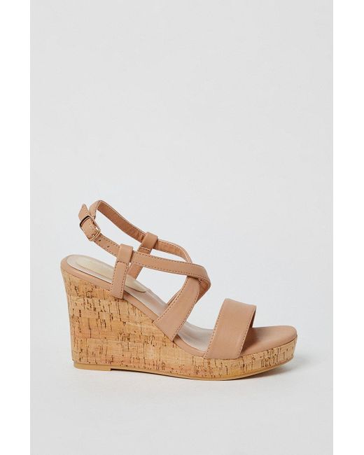 Oasis Natural Kendrick Cross Strap Cork Covered Wedge Sandals