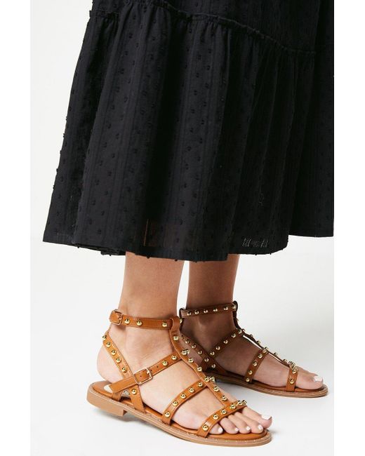 Oasis Black Bianca Studded Gladiator Flat Sandals