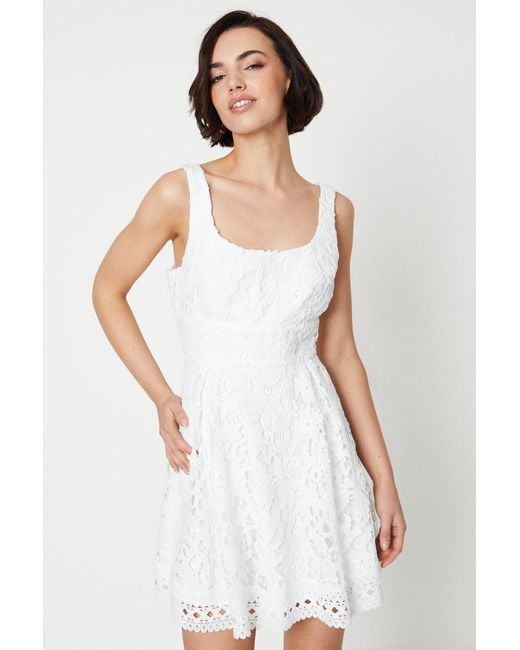 Oasis White Occasion Lace Strappy Tiered Mini Dress
