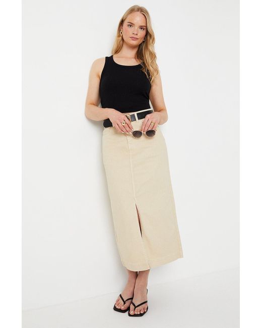 Oasis Natural Pocket Detail Denim Midi Skirt