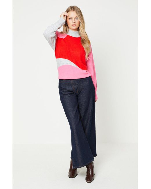 Oasis Red Wave Colour Block Intarsia Jumper