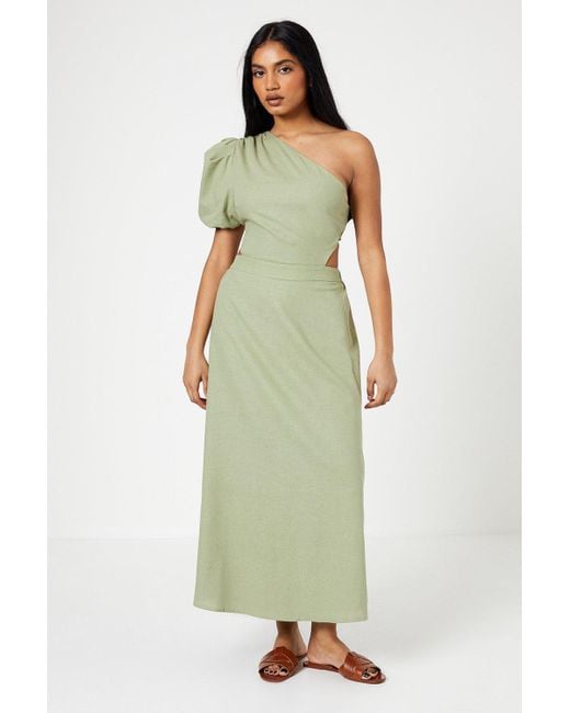 Oasis Green Petite Cut Out One Shoulder Midi Dress