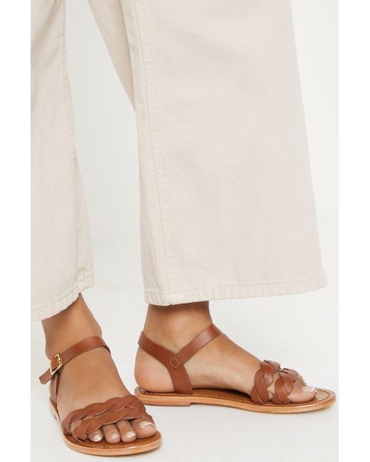 Oasis Brown Isobel Leather Twist Flat Sandals