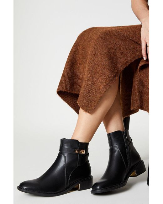 Oasis Brown Metal Trim Detail Low Heel Riding Ankle Boots