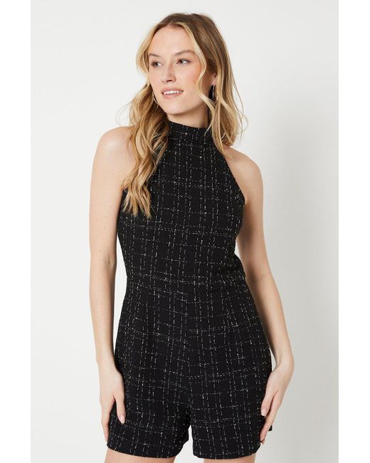 Oasis Black Boucle Tailored Playsuit
