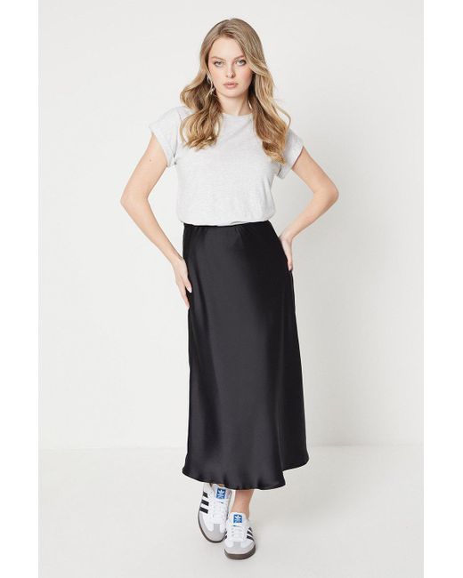 Oasis White Petite Plain Satin Bias Midi Skirt