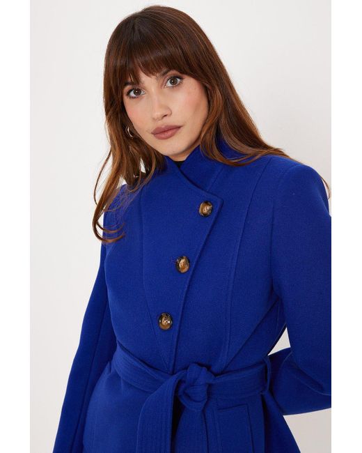 Oasis Blue Belted Button Through Short Wrap Coat