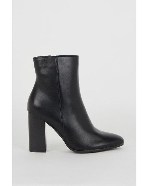 Oasis Black Round Toe Stacked Heel Ankle Boots