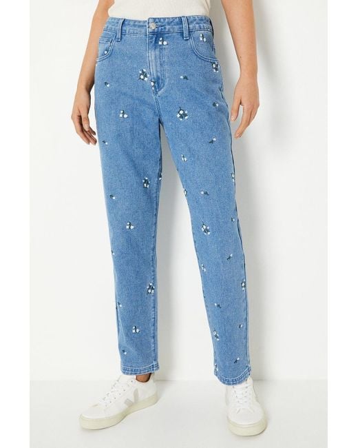 Oasis Blue Floral Embroidered Denim Straight Leg Jeans