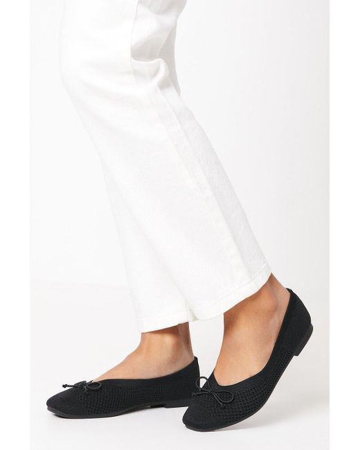 Oasis White Blanco Knitted Square Toe Ballet Pumps