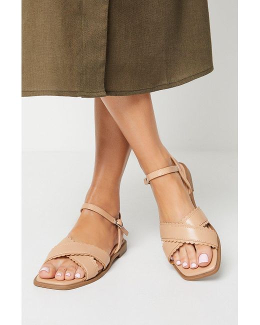 Oasis Natural Bronte Scalloped Detail Cross Strap Flat Sandals