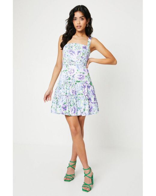 Oasis Blue Petite Occasion Floral Strappy Belted Mini Dress