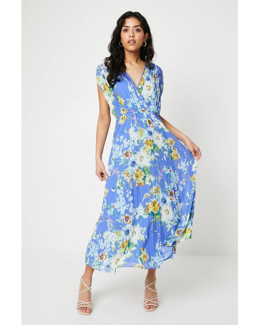 Oasis Blue Petite Occasion Floral Pleated Wrap Midaxi Dress
