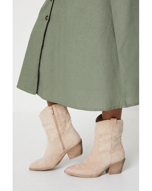 Oasis Green June Embroidered Western Ankle Boots