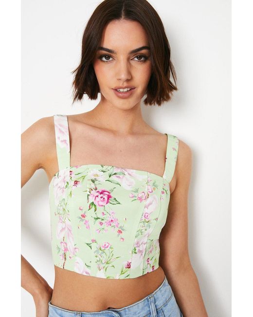 Oasis Green Print Ottoman Twill Corset Top