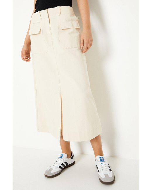 Oasis White Twill Pocket Midi Skirt