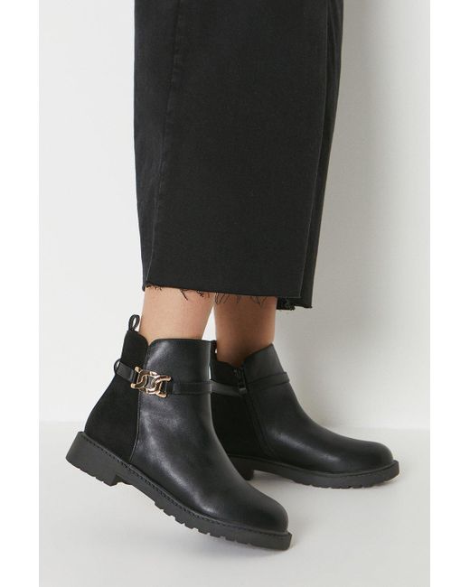 Oasis Black Jolene Metal Trim Detail Cleated Sole Ankle Boots