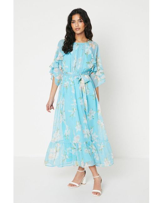 Oasis Blue Petite Floral Kimono Sleeve Midaxi Dress