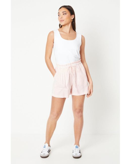 Oasis Pink Petite Cotton Poplin Stripe Shorts