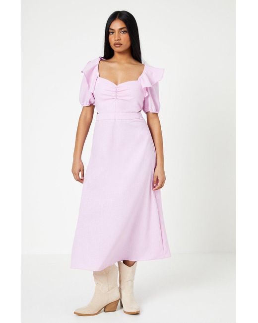 Oasis Pink Petite Cut Out Frill Shoulder Midaxi Dress