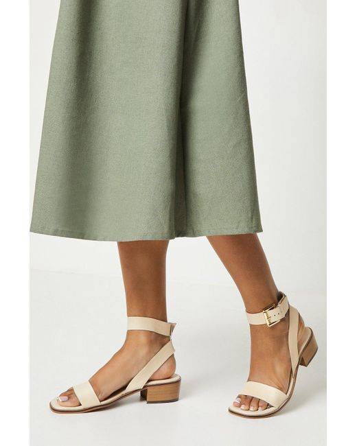Oasis Green Gracie Leather Low Stacked Heeled Sandals