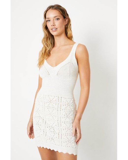 Oasis White Crochet Stitch Detail Mini Dress