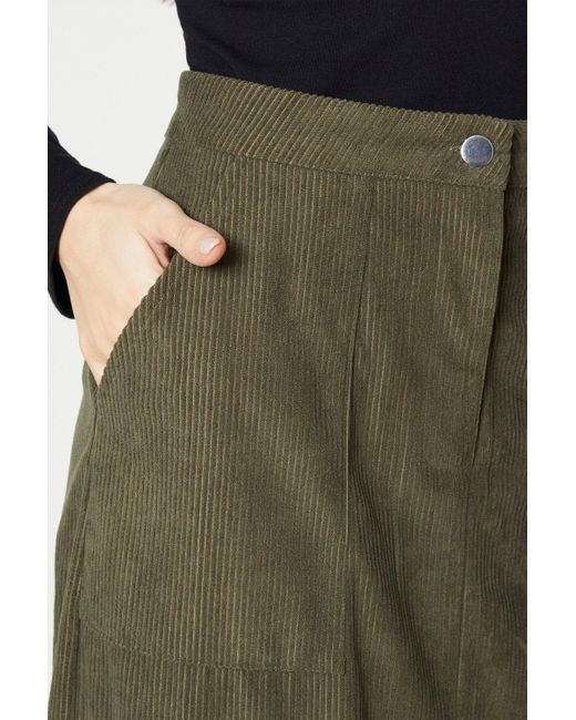 Oasis Green Cord Split Front Midi Skirt