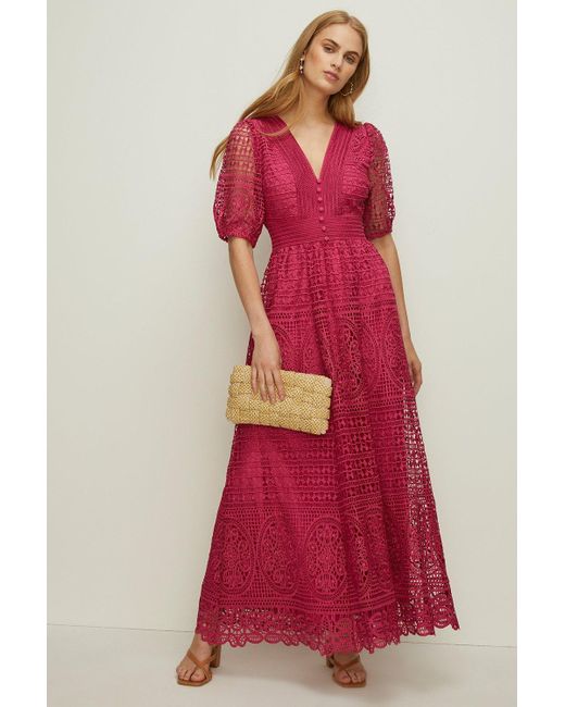 Oasis Red Premium Lace V Neck Maxi Dress