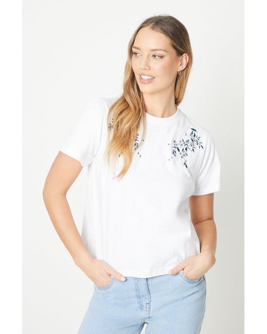 Oasis White Floral Embroidered Tshirt