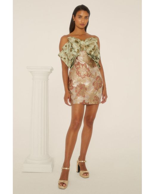 Oasis Natural Bow Contrast Jacquard Mini Aline Dress